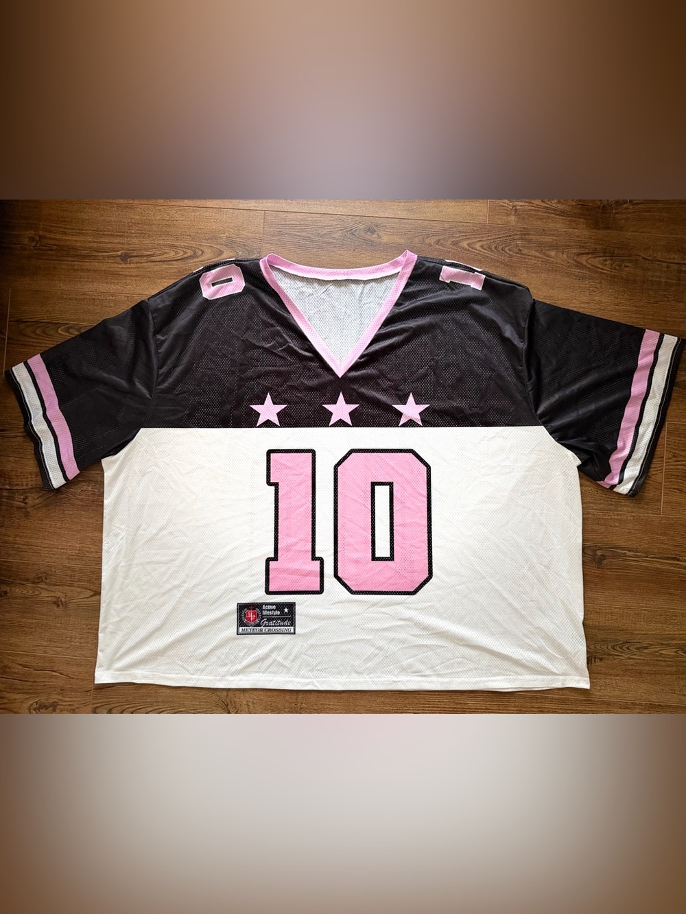 Vintage Y2K Oversized Mesh Football Jersey Pink Black White Stars 10 Streetwear